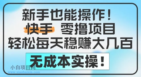 新手也能操作,快手零撸挣米,轻松每天挣2-5张,完全无成本