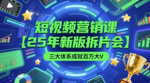 短视频营销课【25年新版拆片会】三大体系成就百万大V，包含正课、拆片会、手把手教学直播课等-小白项目分享网