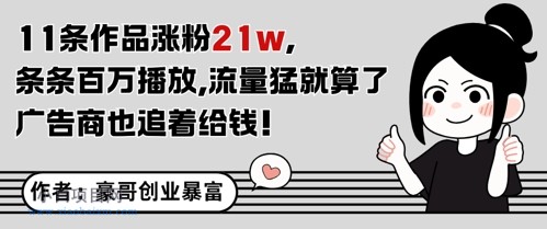 11条作品涨粉21W，条条百W播放，流量猛就算了，广告商也追着给钱-小白项目分享网