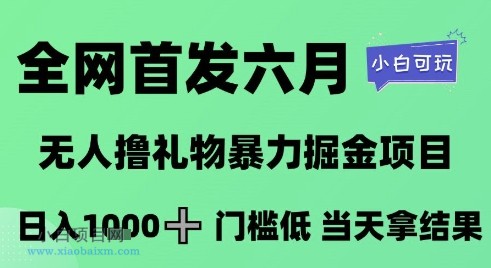 全网首发六月,无人撸礼物暴力掘金项目,日入1K+门槛低,当天拿结果,小白可玩【揭秘】