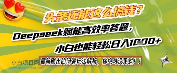 头条还能这么搞钱?最新刚出的问答玩法解析,你绝对没见过!Deepseek赋能高效率答题,小白也能轻松日入1k+