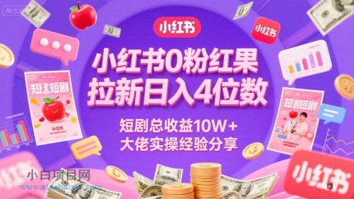 小红书0粉红果短剧拉新日入4位，数短剧总收益10W+大佬实操经验分享-小白项目分享网