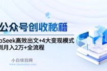 AI公众号创收秘籍：DeepSeek高效出文+4大变现模式，从0到月入2万+全流程-小白项目分享网