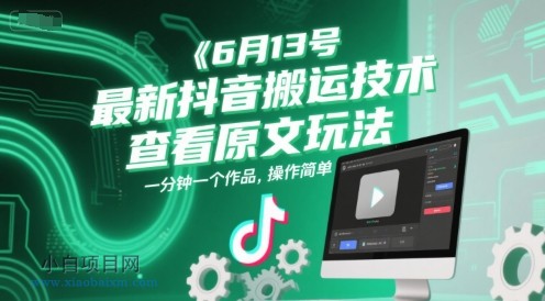 6月13号最新抖音搬运技术,查看原文玩法,一分钟一个作品,操作简单-小白项目分享网