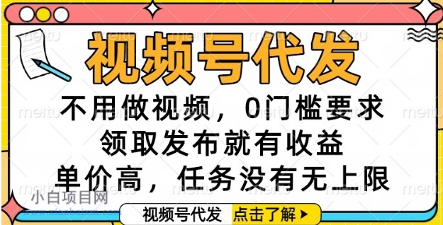 视频号代发,不用做视频,0门槛要求,领取发布就有收益,单价高,任务没有无上限【揭秘】