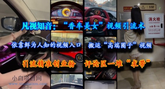 凡视知音:“香车美女”视频引流术,依靠鲜为人知的视频入口,搬运“高端圈子”视频,引流精准创业粉,评论区一堆“求带”