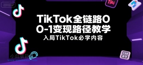 TikTok全链路0-1变现路径教学,入局TikTok必学内容