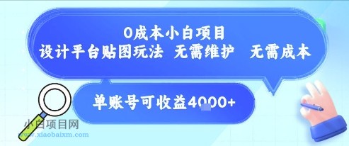 0成本小白项目，设计平台贴图玩法，无需维护，无需成本，单账号单月可产生收益4k+-小白项目分享网