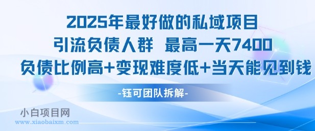 2025年最好做的私域项目，引流负债人群，最高一天变现7.4k，人群占比高，变现难度低，当天就能见到钱-小白项目分享网