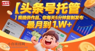 【头条号托管 】我提供作品，你每天5分钟复制发布，最高月入1W+【揭秘】-小白项目分享网