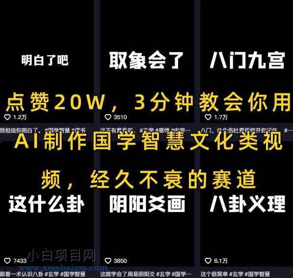 点赞20W，3分钟教会你用AI制作国学智慧文化类视频，经久不衰的赛道-小白项目分享网