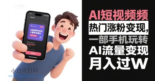 AI短视频热门涨粉变现，一部手机玩转AI流量变现，月入过W-小白项目分享网