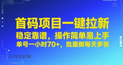 首码项目一键拉新,稳定靠谱,操作简单易上手,单号一小时70+,批量做每天多张【揭秘】