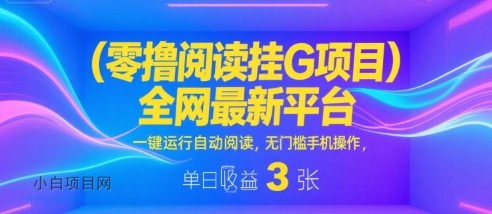 零撸阅读挂G项目,全网最新平台,一键运行自动阅读,无门槛手机操作,单日收益3张【揭秘】
