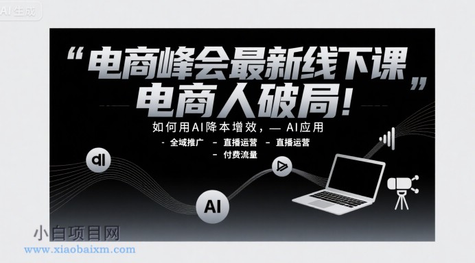 电商峰会最新线下课,电商人破局,如何用AI降本增效,AI应用-全域推广-直播运营-付费流量
