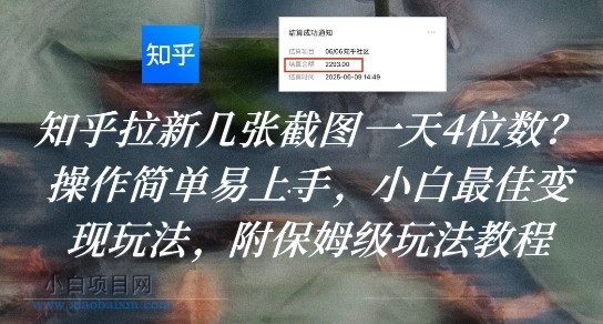 知乎拉新几张截图一天4位数?操作简单易上手,小白最佳变现玩法,附保姆级玩法教程