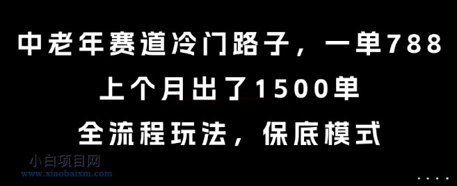 中老年赛道冷门路子，一单788，上个月出了1500单，全流程玩法，保底模式【揭秘】-小白项目分享网