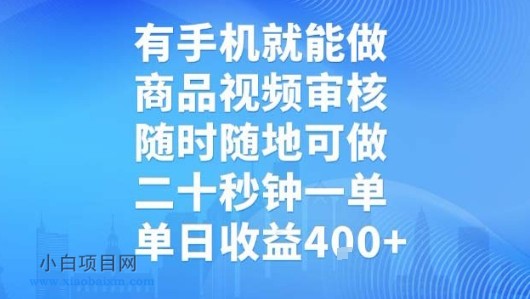 有手机就能做，商品视频审核，随时随地可做，二十秒钟一单，单日收益【揭秘】-小白项目分享网