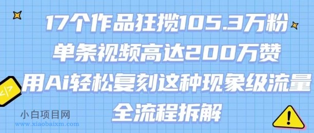 17个作品狂揽105.3W粉,单条视频高达200W赞,用Ai轻松复刻这种现象级流量!(全流程拆解)