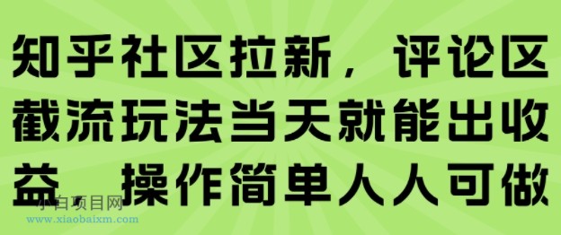 知乎社区拉新，评论区截流玩法当天就能出收益，操作简单人人可做-小白项目分享网