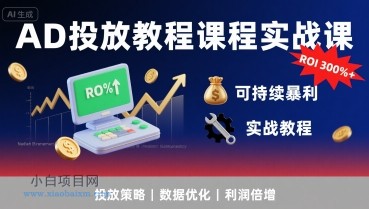 AD投放教程课程实战课,实现广告ROI300%+可持续暴利