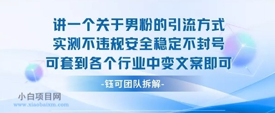 2025关于男粉的引流方式实测不违规安全稳定不封号可套到各个行业中变文案即可-小白项目分享网