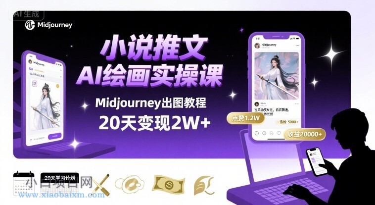 小说推文干货分享之AI绘画MJ出图实操课，用Midjourney做小说推文，20天挣2w-小白项目分享网