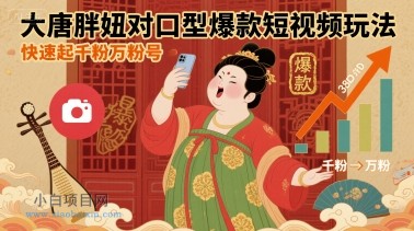 大唐胖妞对口型爆款短视频玩法，快速起千粉万粉号-小白项目分享网