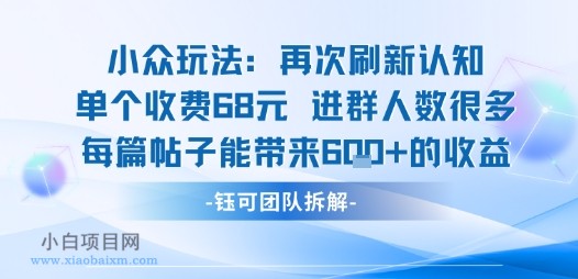 小众玩法再次刷新认知单个收费68米进群人数很多每篇帖子能带来6张的收益-小白项目分享网