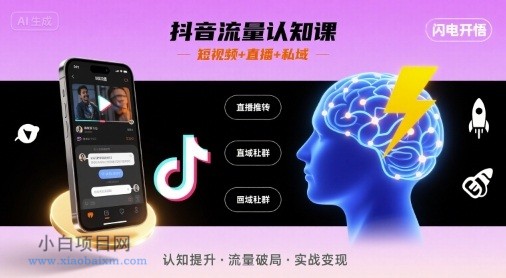 抖音流量认知课,短视频+直播+私域,认知提升,闪电开悟