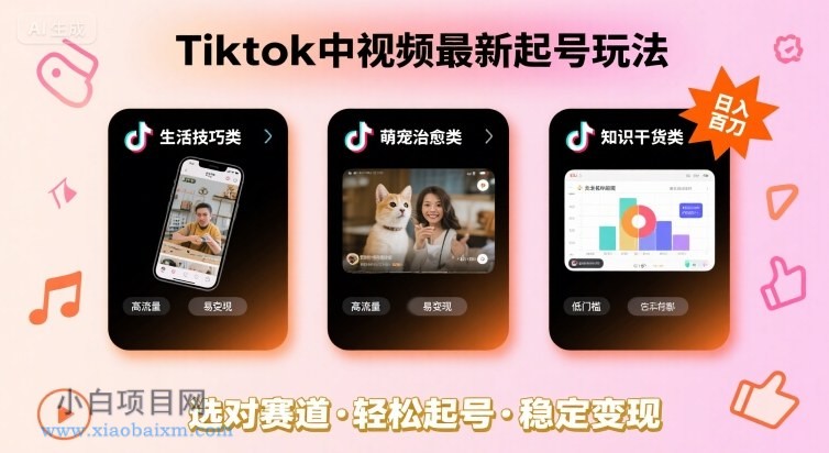 Tiktok中视频最新起号玩法，想要日入百刀，做好这几个赛道就可以了-小白项目分享网