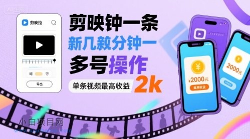剪映拉新几分钟一条视频，可多号操作，单条视频最高收益2k-小白项目分享网