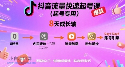抖音流量快速起号课(起号专用),8天带你做爆自己的账号