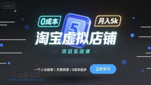 淘宝虚拟店铺项目实战课,一个人也能做,无需货源、0成本起步,月入5k
