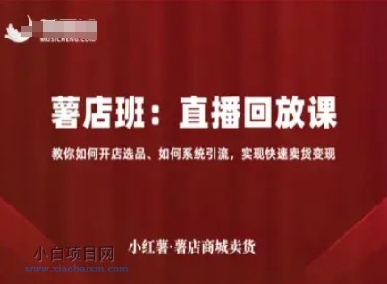 小红薯薯店商城卖货直播回放课,教你如何开店选品、如何系统引流,实现快速卖货变现