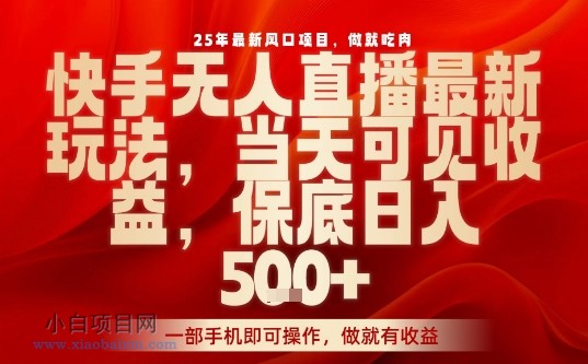 25年最新风口项目，快手无人直播，当天做当天出收益，不违规，一部手机即可操作，保底日入5张+【揭秘】-小白项目分享网
