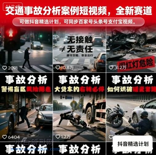 交通事故分析案例短视频，全新赛道，可做抖音精选计划，可同步百家号头条号支付宝视频号平台-小白项目分享网