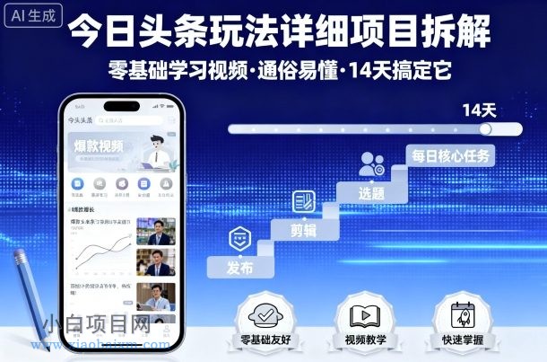 今日头条玩法详细项目拆解，零基础学习视频 通俗易懂 14天搞定它-小白项目分享网