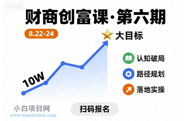 财商创富课第六期8月22-24号,如何从10W起步,一步步实现大目标