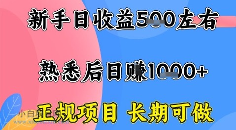 全年可变现项目,收益高无门槛,正规项目,长期可做,一天收益1k+一台电脑在家创业【揭秘】