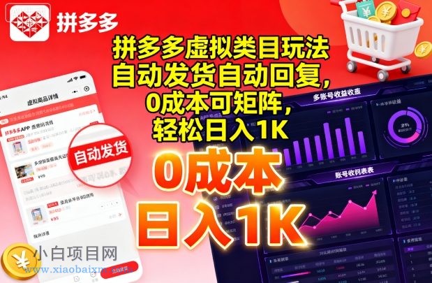 拼多多虚拟类目玩法,自动发货自动回复,0成本可矩阵,轻松日入1K【揭秘】