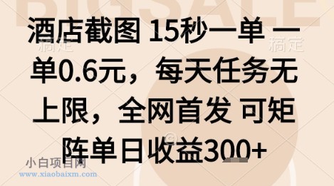 酒店截图项目,15秒一单,一单0.6米,每天任务无上限,全网首发可矩阵单日收益3张+【揭秘】