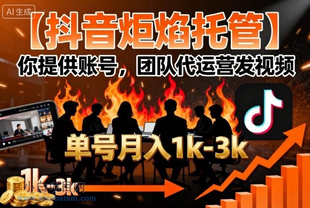 【抖音炬焰托管】你提供账号,团队代运营发视频,单号月入1k+【揭秘】-小白项目分享网
