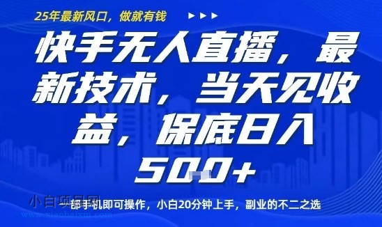 快手无人直播最新技术,当天见收益,一部手机即可操作,保底日入5张,副业的不二之选【揭秘】