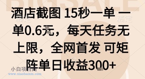 酒店截图15秒一单,一单0.6米,每天任务无上限,全网首发可矩阵单日收益3张【揭秘】