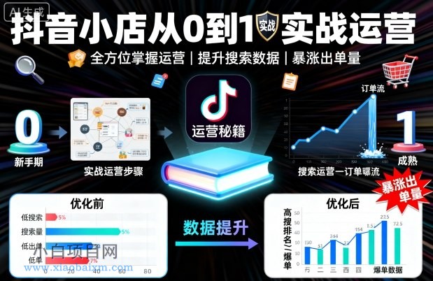 抖音小店从0到1实战运营,帮你全方位掌握小店运营,提升搜索数据与出单量