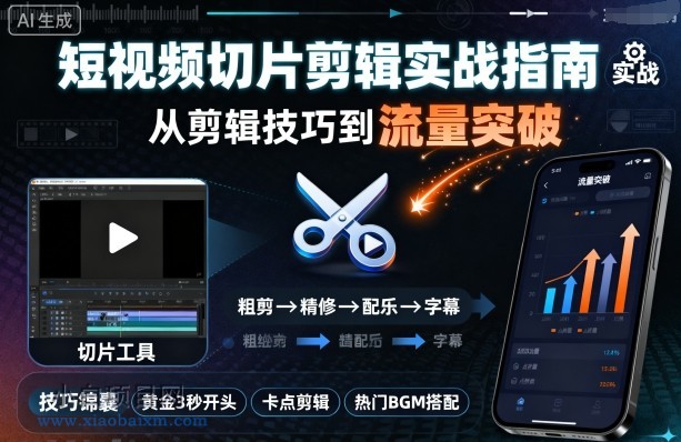 短视频切片剪辑实战指南，从剪辑技巧到流量突破-小白项目分享网