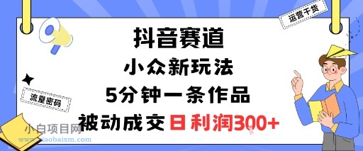 抖音赛道：小众新玩法，5分钟一条作品，被动成交，日利润3张-小白项目分享网