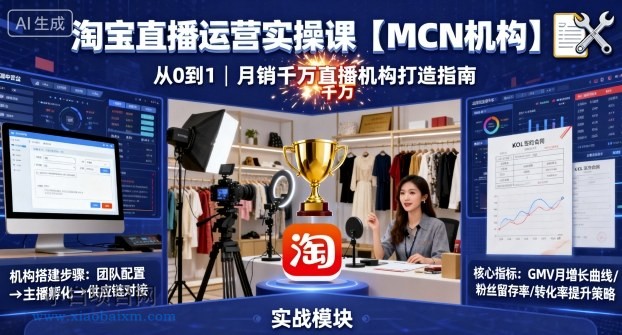 淘宝直播运营实操课【MCN机构】，从0到1做一家月销千W的直播机构-小白项目分享网