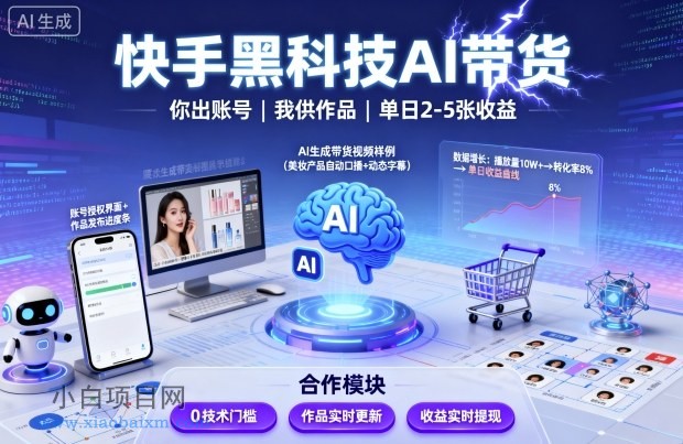快手黑科技AI带货,你提供账号,我提供作品并发布,单日2-5张【揭秘】-小白项目分享网